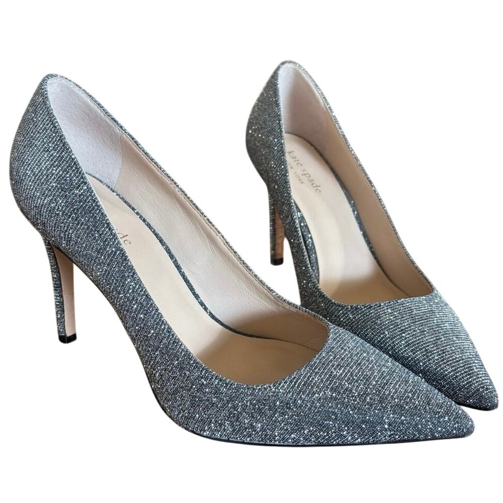 Kate Spade New York Silver Glitter Pointed Toe Pumps Heels Size 7M